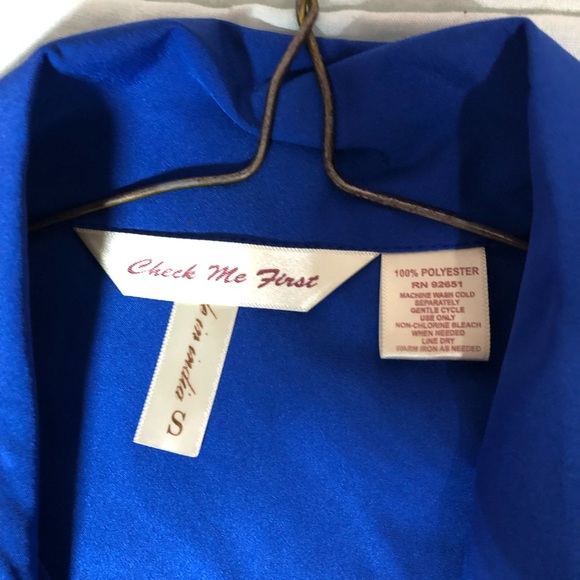 Royal Blue Blouse Button Up/ Roll up Sleeves - Picture 4 of 4